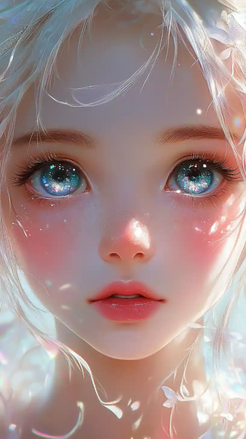 Anime girl portrait with sparkling eyes and pastel hair