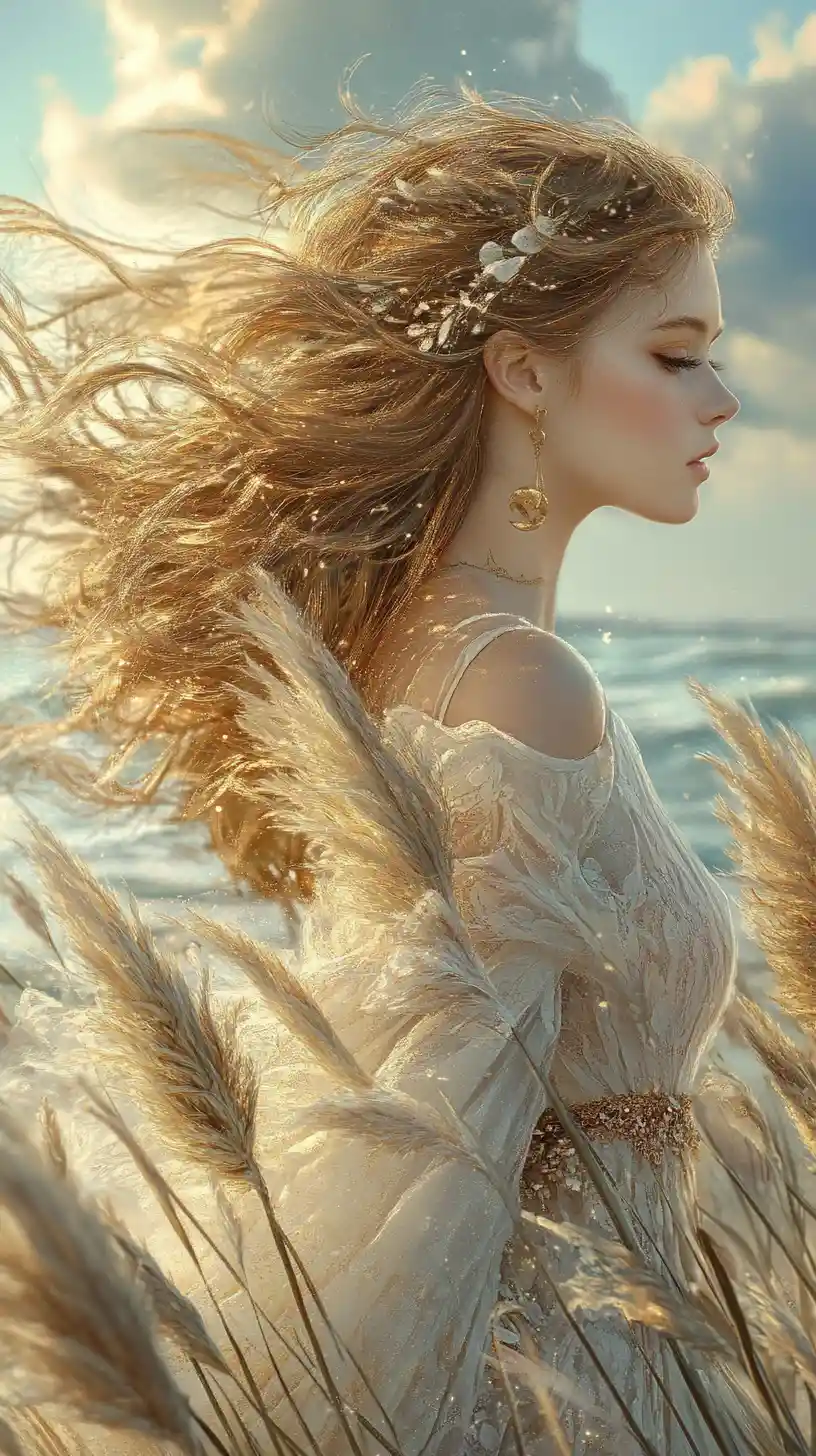 Romantic lady portrait on a beach at dusk with sunlight