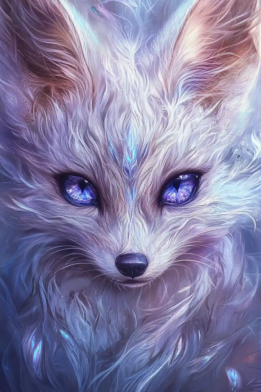 Enchanted Baby Fox Portrait With Iridescent Reflective Fur