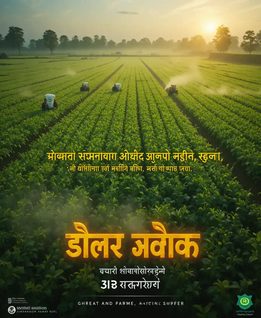Marathi cinematic scene of happy farmers in lush green fields