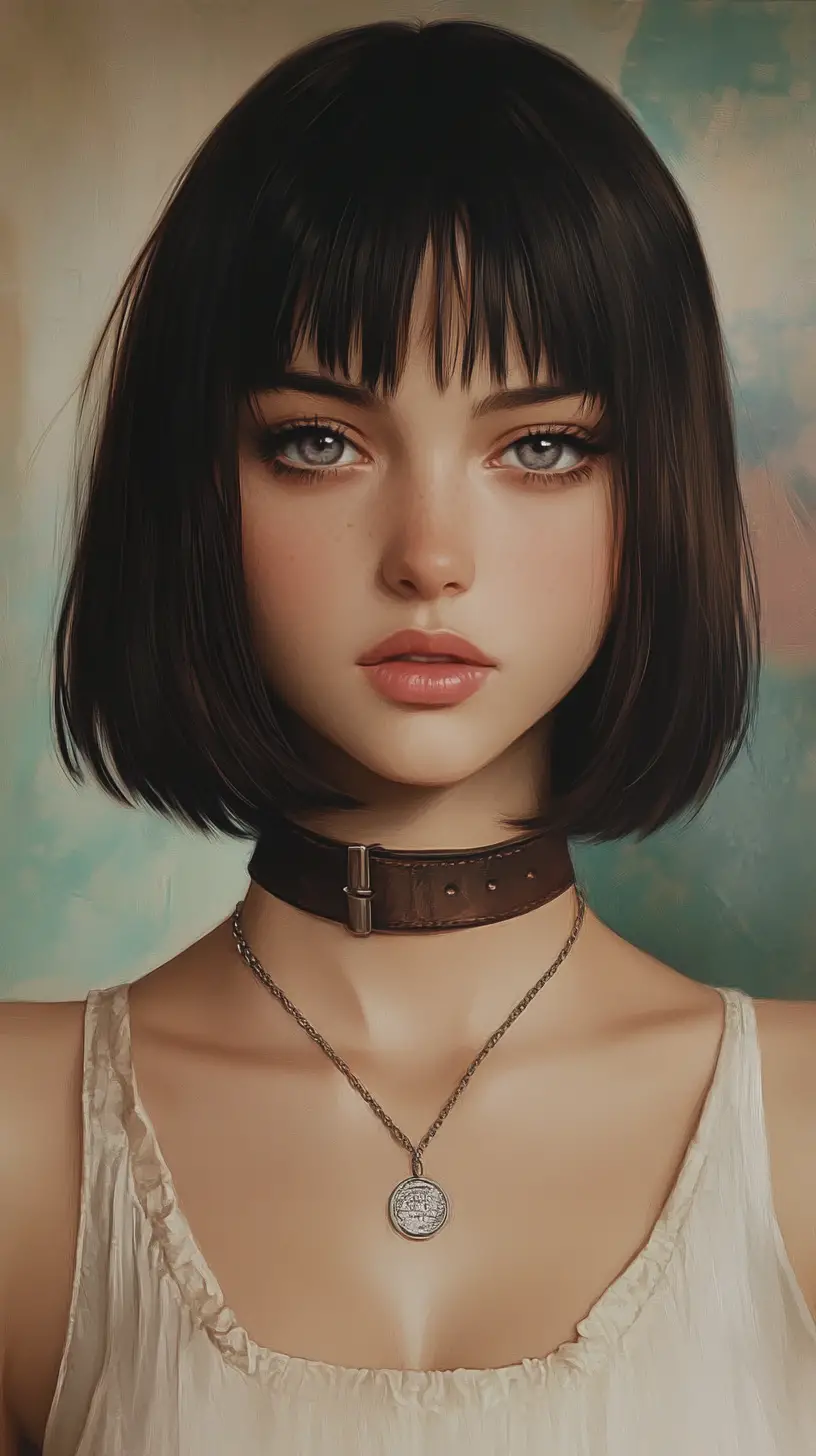 Anime girl portrait with choker and intense violet eyes