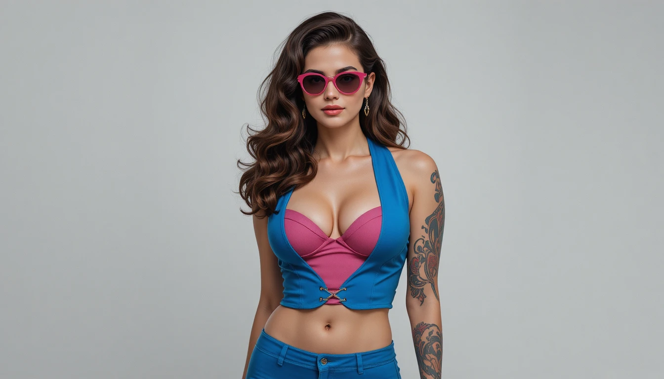 Confident young woman posing in bright colorful outfit