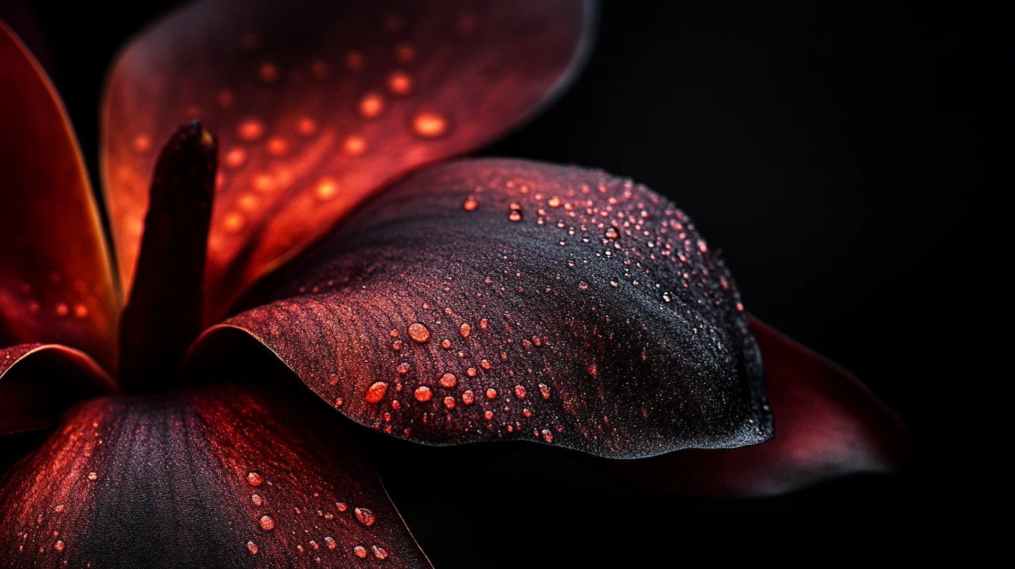 Dark magnolia petal in dramatic macro shadow detail