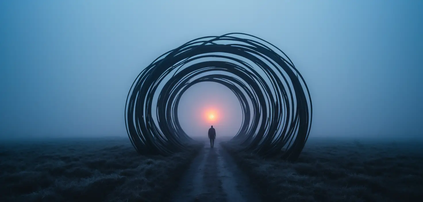Lordly black circle glowing in surreal cosmic fog