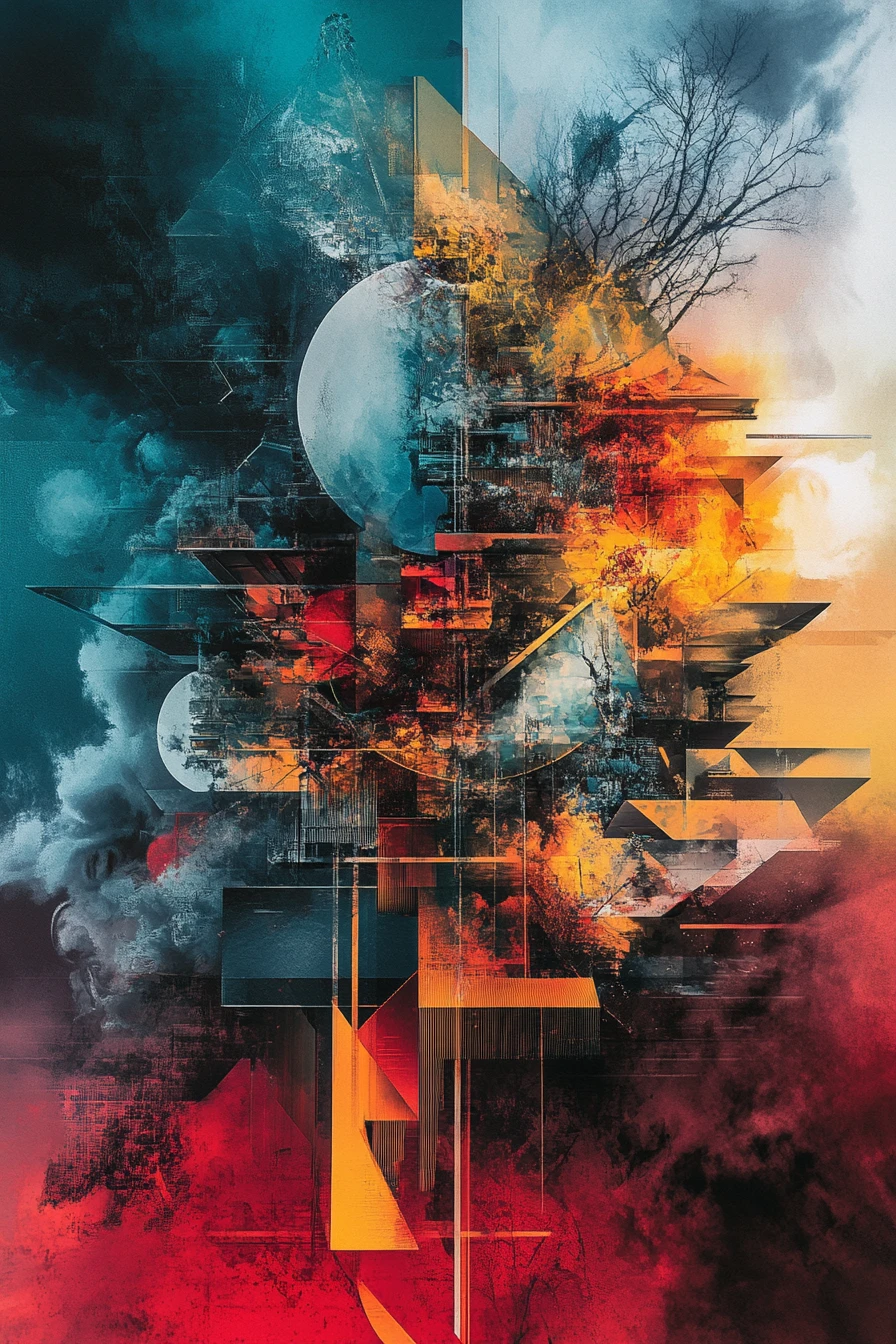 Colorful abstract surreal forms in harmonious minimalist layout
