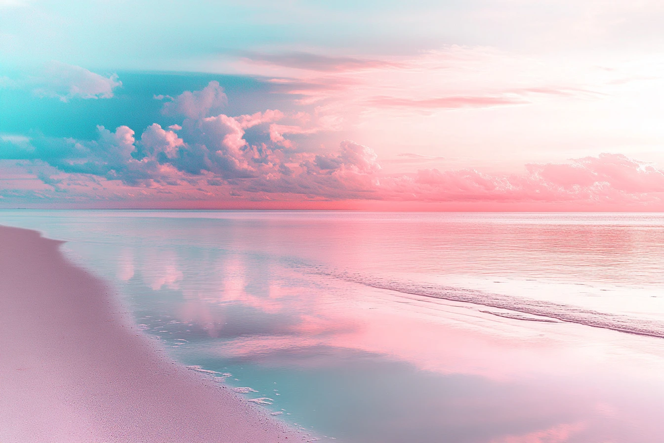 Playa artística serena en colores metálicos pastel