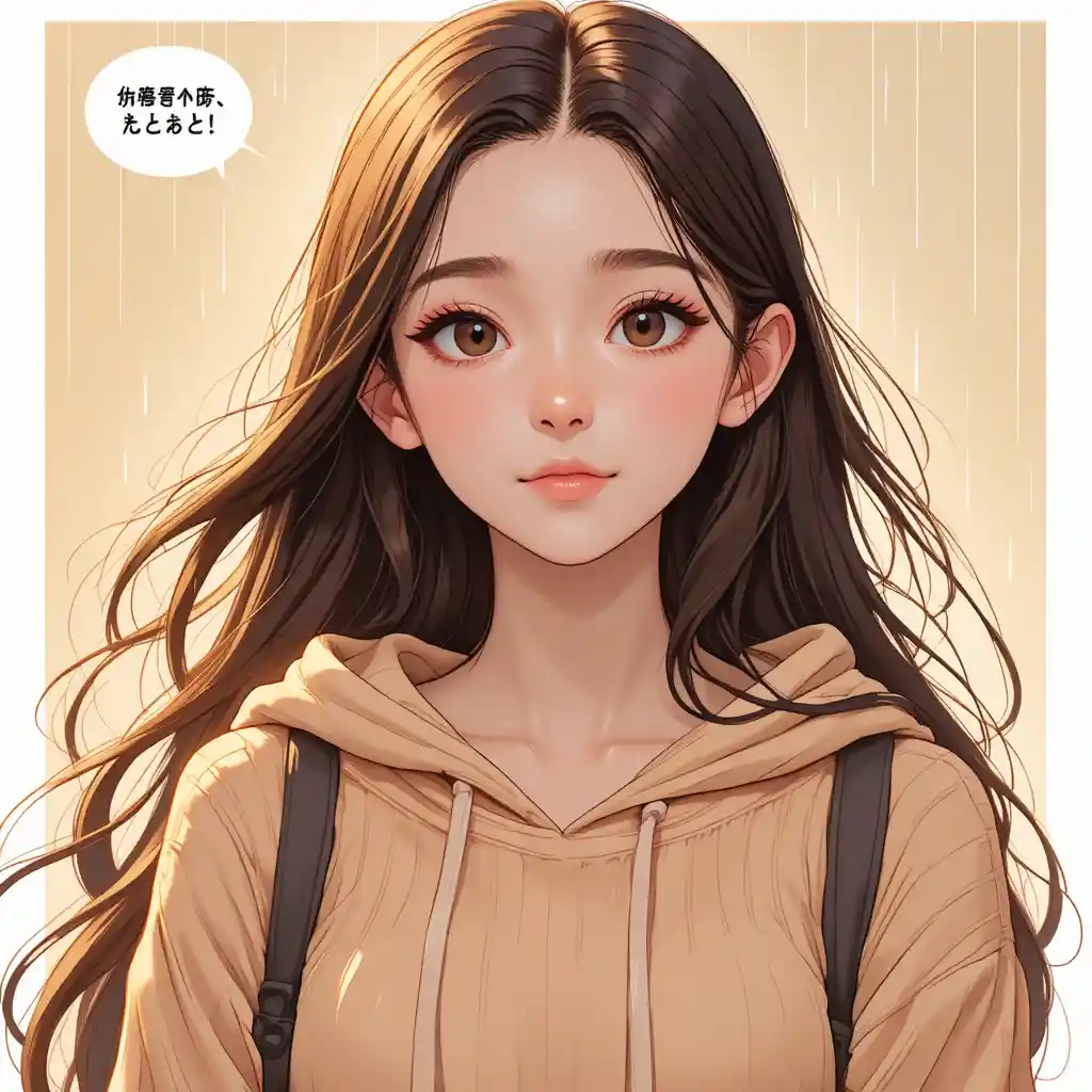 Warm smiling girl with long brown hair and soft style