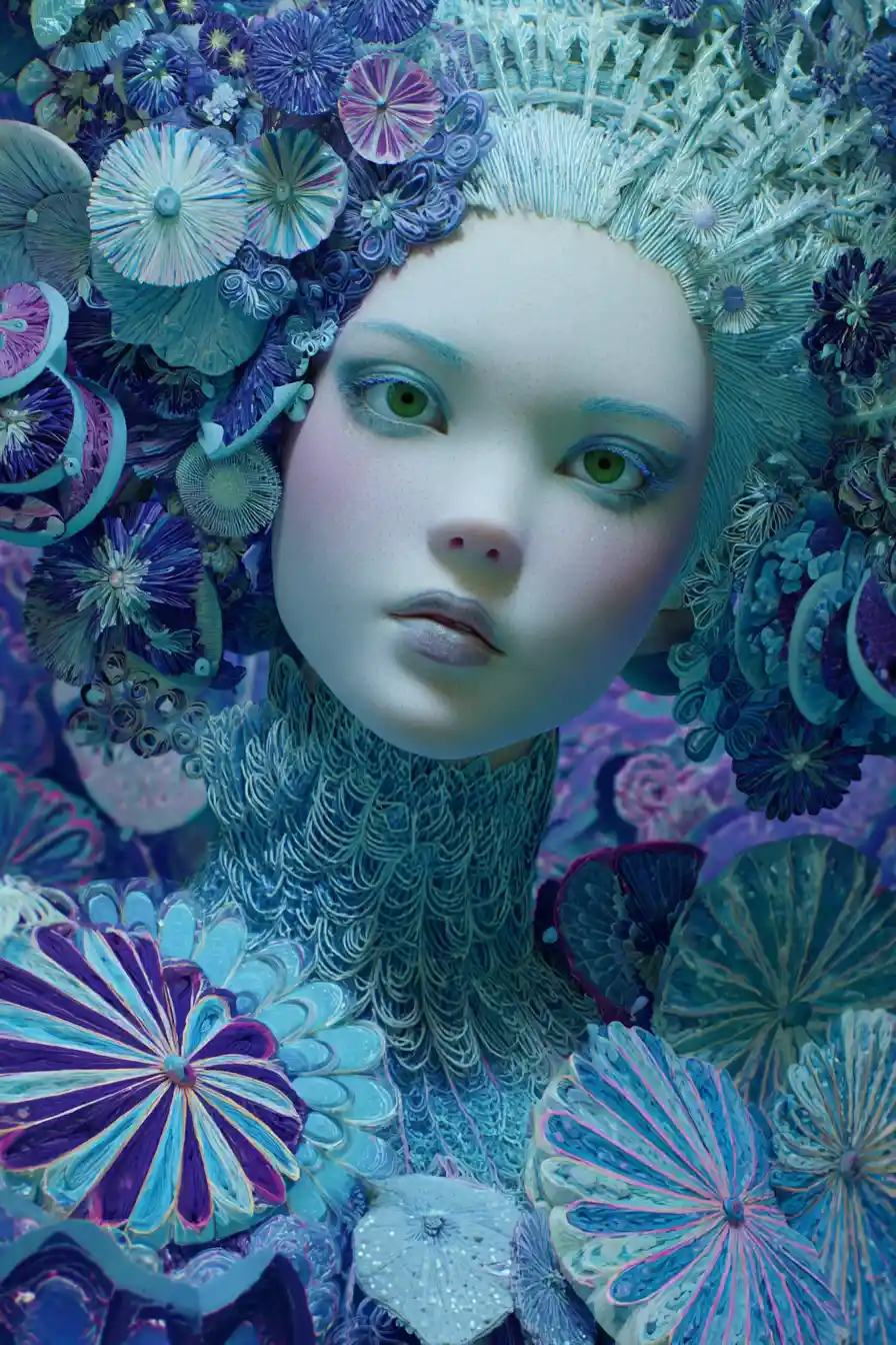 Ethereal woman in a luminous fantasy garden scene