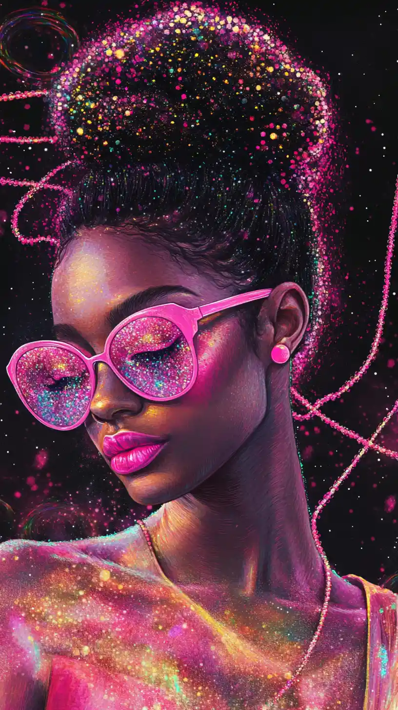 Psychedelic portrait of a girl in pink sunglasses