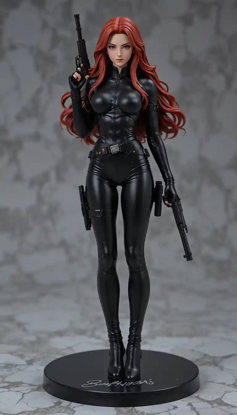 Anime heroine figure in black spy suit with weapons
