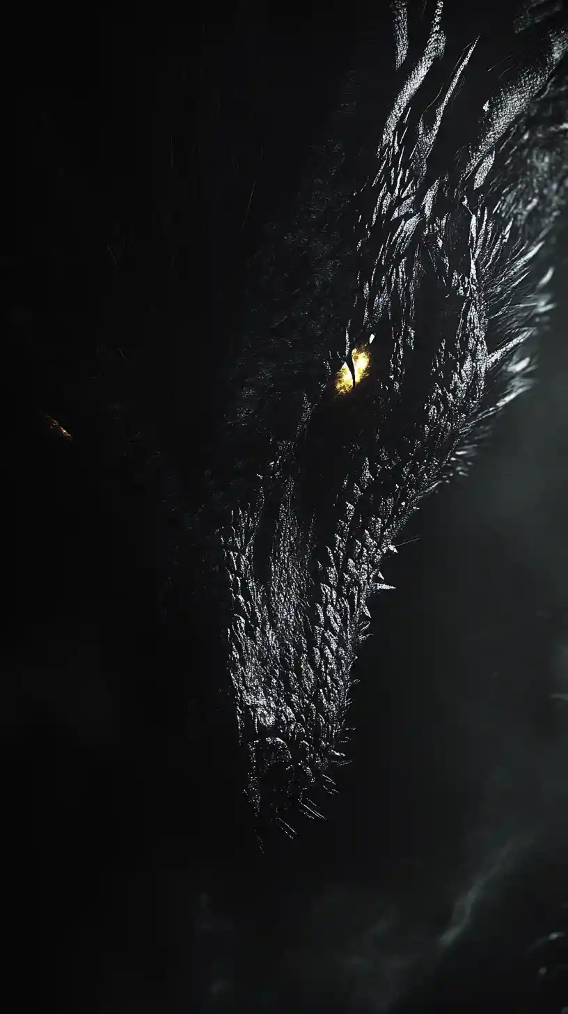 Shadow dragon face emerging from darkness in low key light