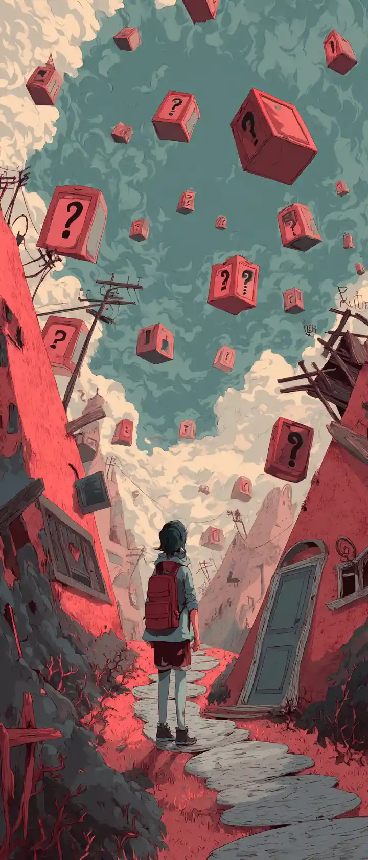 Anime traveler on a winding path of mysterious locked doors