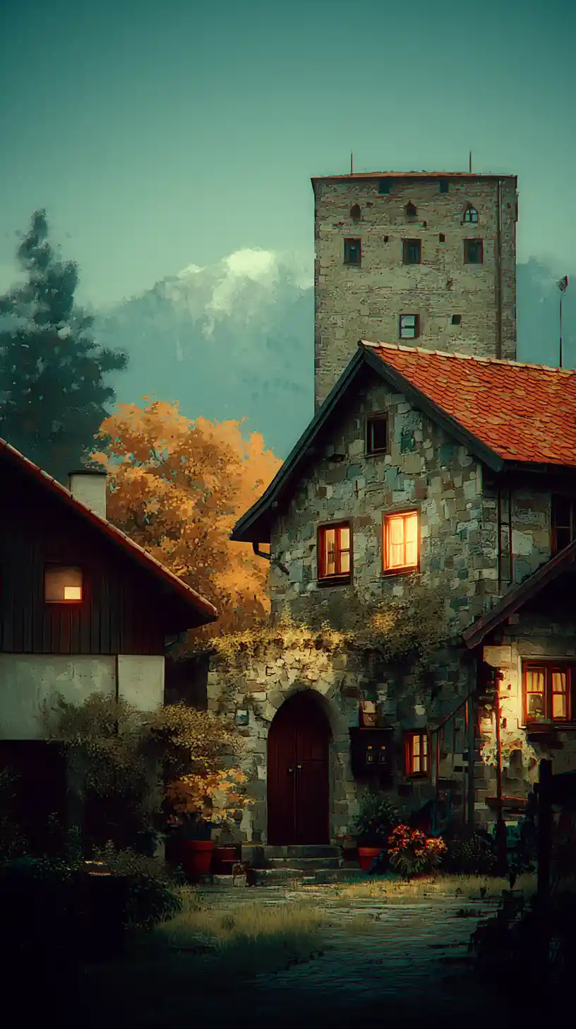 Retro-Märchenschloss in einer nostalgischen Fantasy-Illustration