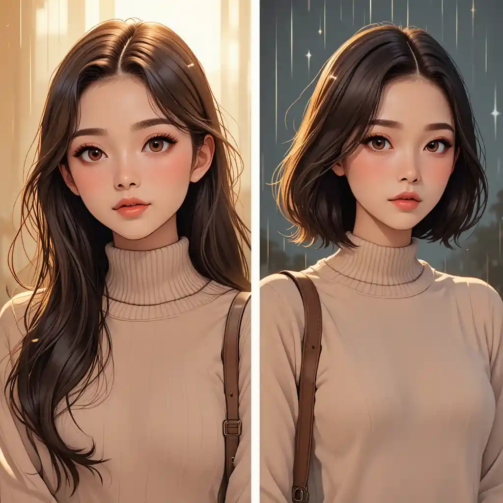 Warm smiling girl with long dark hair and soft features