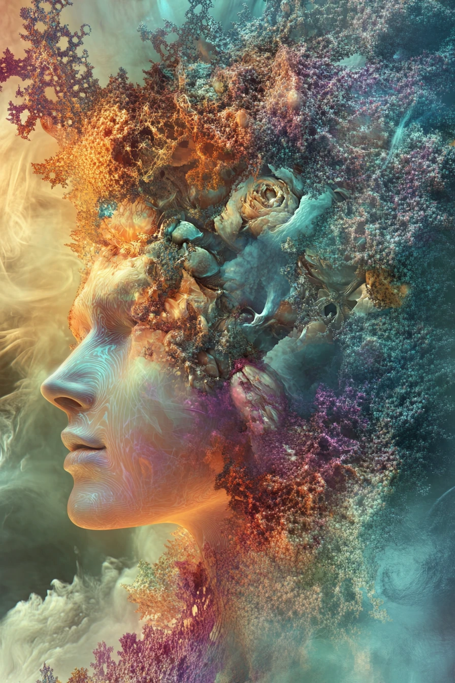 Colorful surreal fractal biomorphic forms in abstract harmony