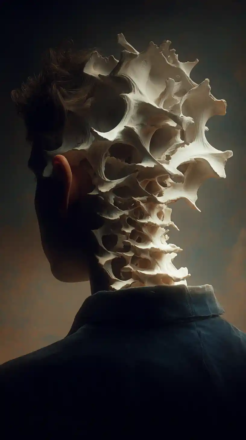 Back to back focus on exposed human vertebrae
