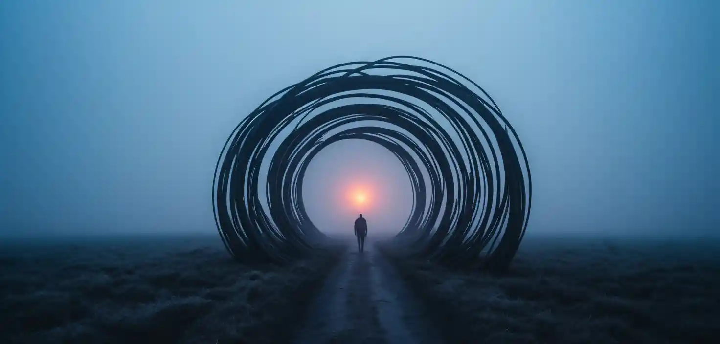 Lordly black circle glowing in surreal cosmic fog