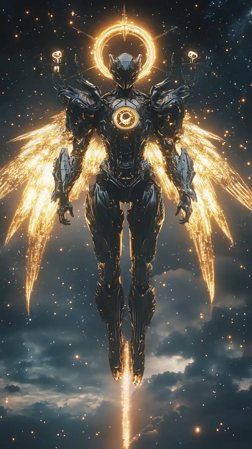 Anime Mecha Knight With Halo In A Starry Sky