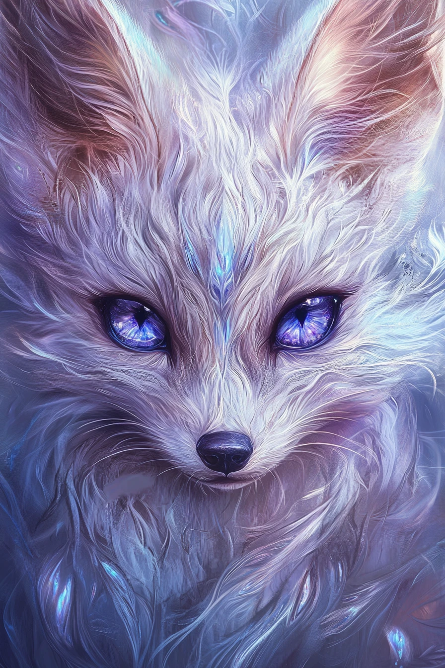 Enchanted Baby Fox Portrait With Iridescent Reflective Fur