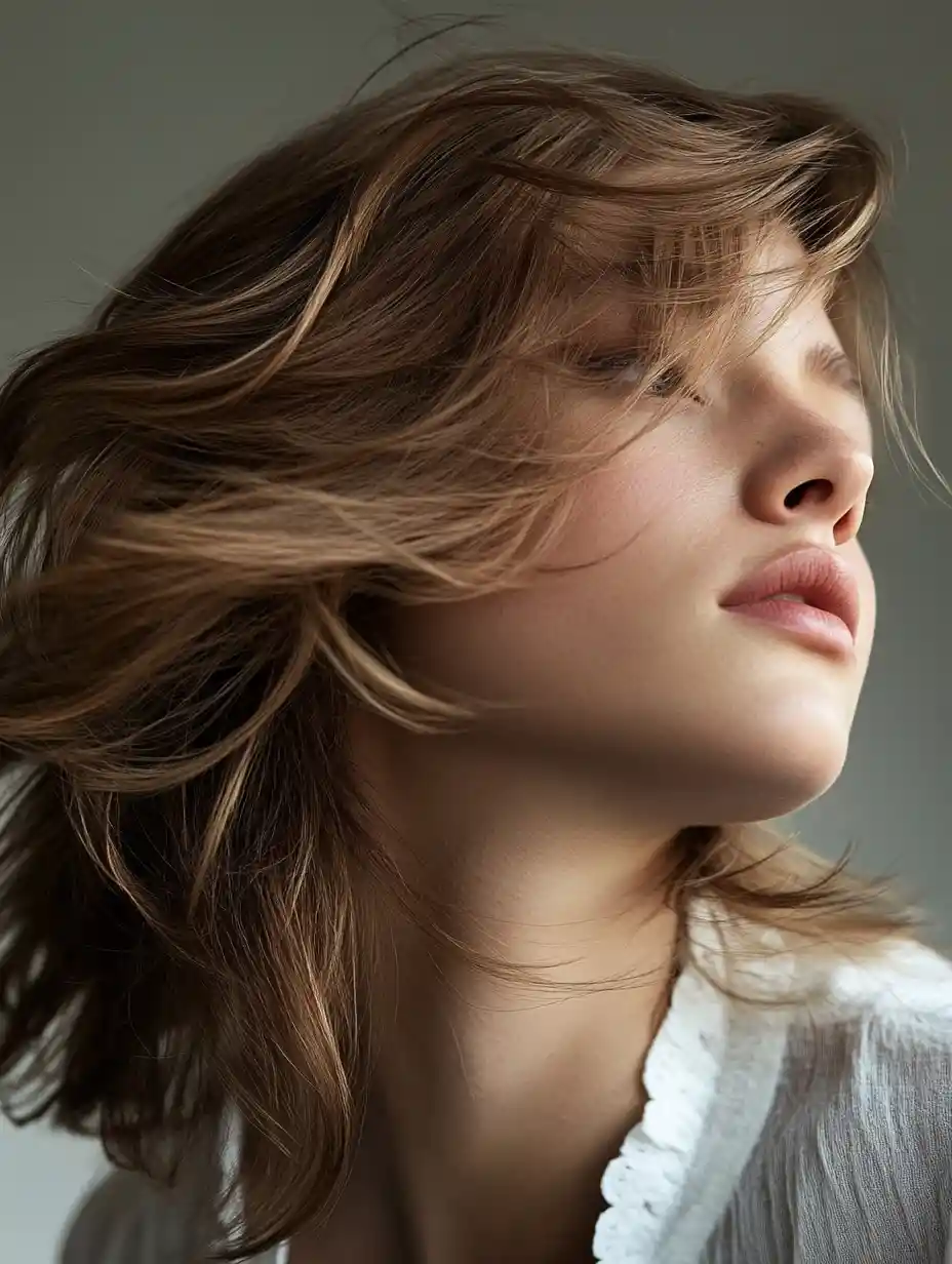 Glamorous young supermodel portrait with stylish long haircut