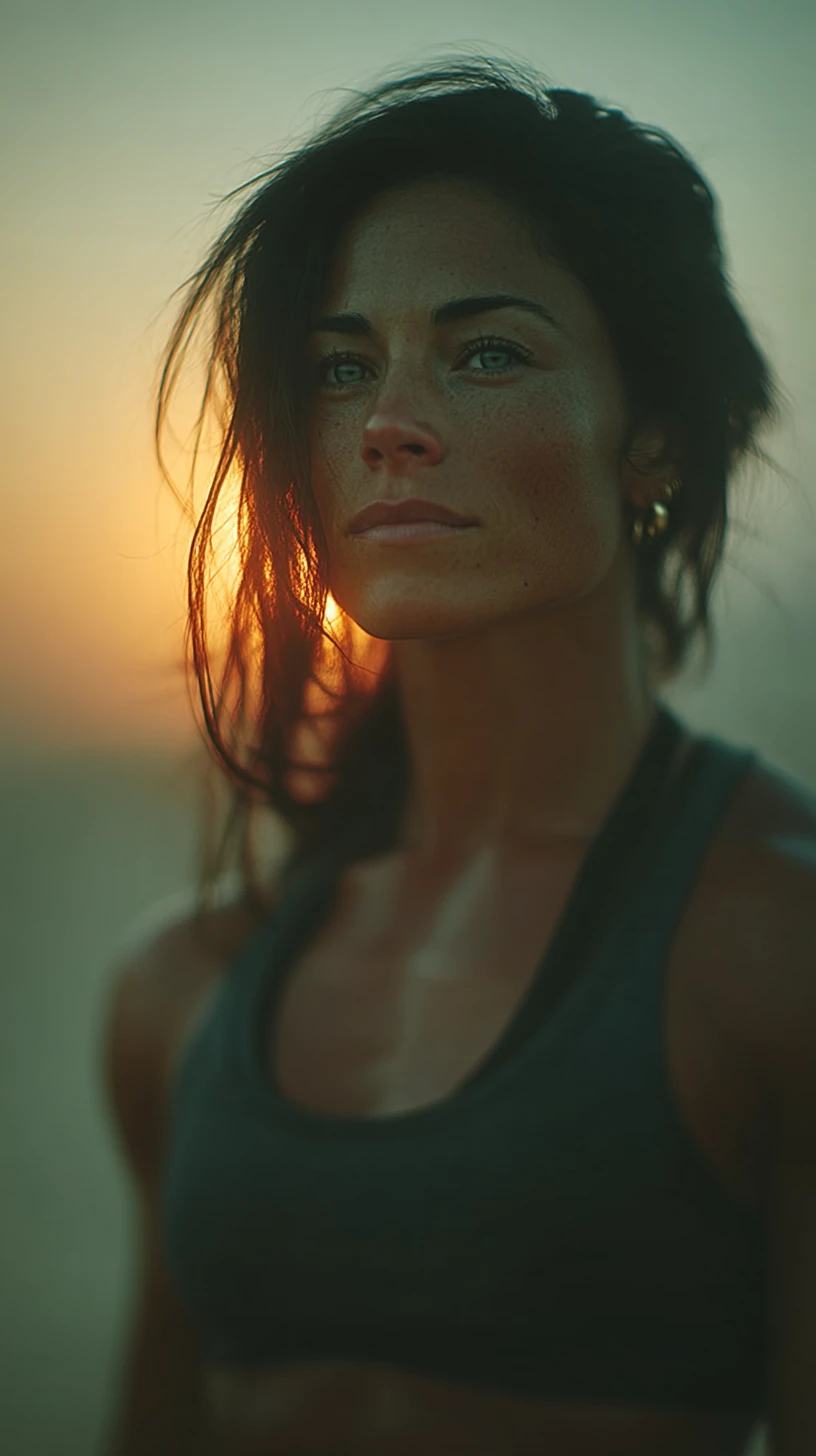 Strong middle eastern female bodybuilder in desert light