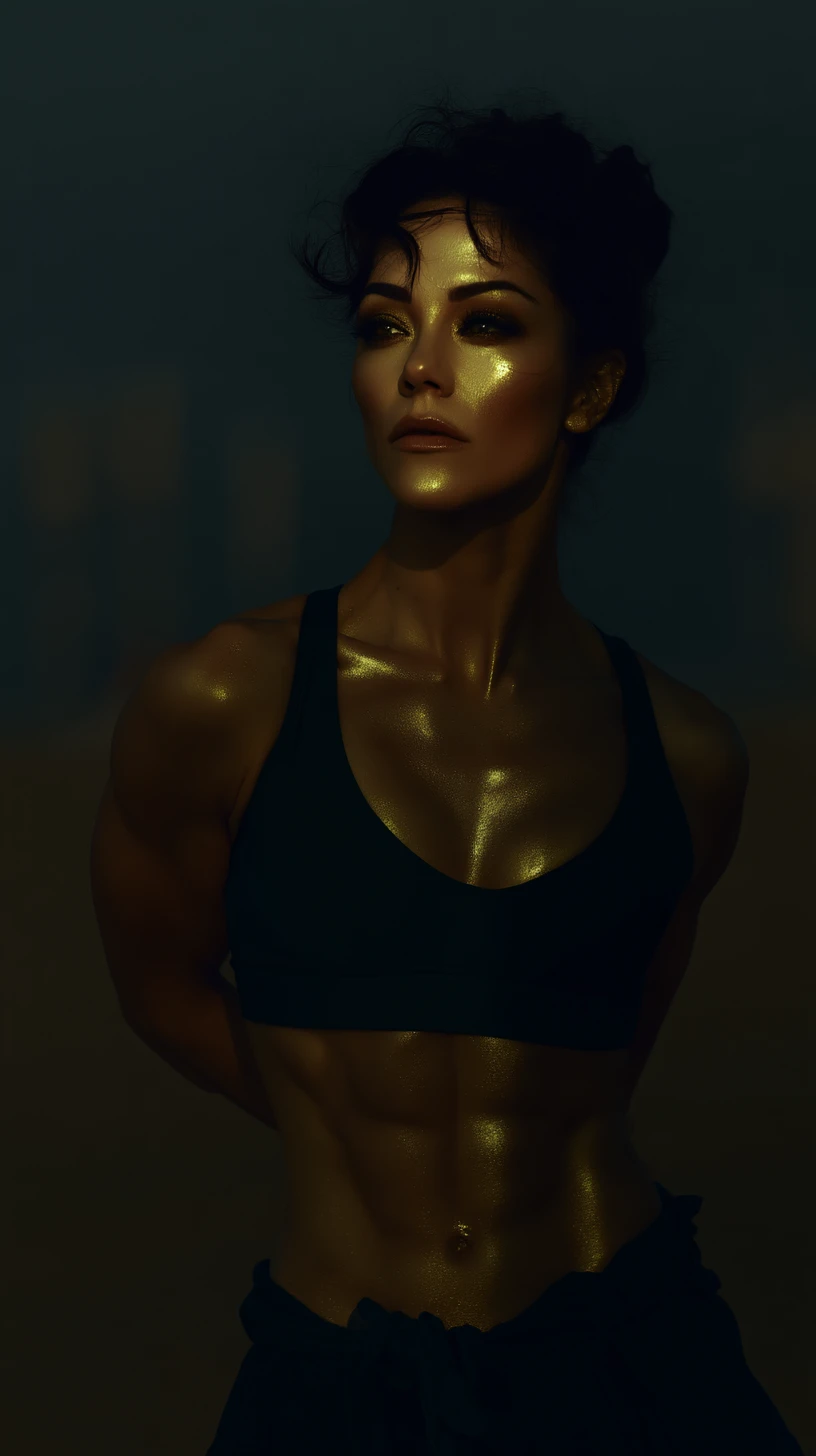 Athletic woman posing on a sunlit beach portrait