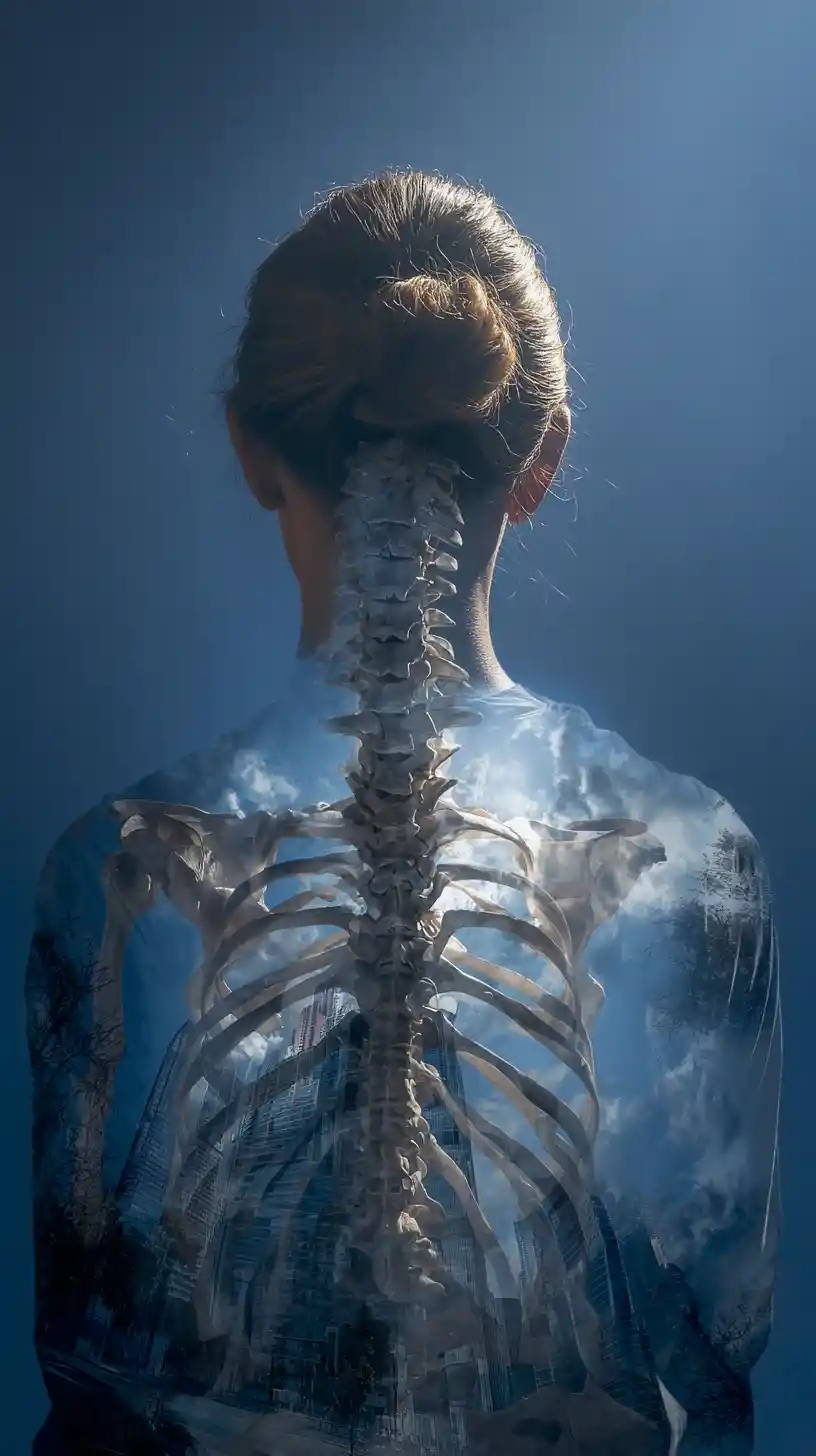 Human back shown from behind highlighting the vertebrae