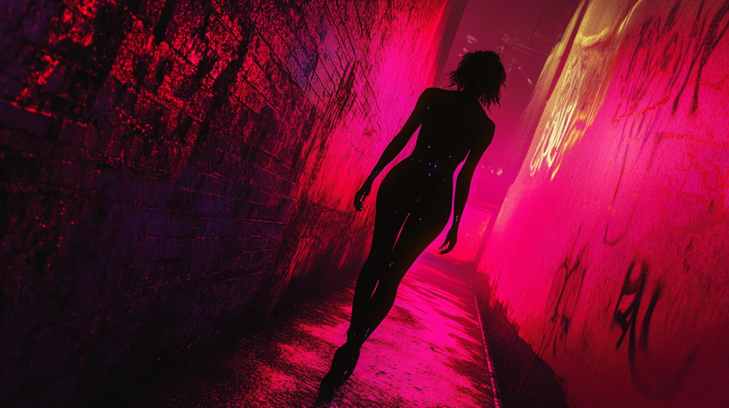 Vengeful vigilante aura with a cold determined mood