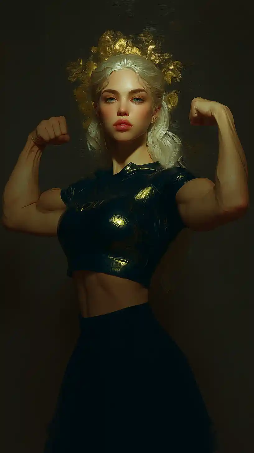 Muscular female warrior in tactical football armor portrait