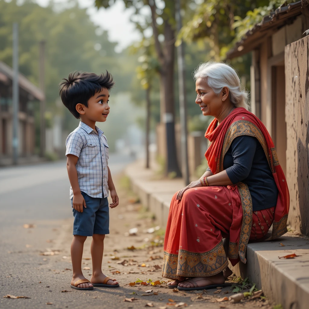 Young boy kindly offers to help his smiling grandmother