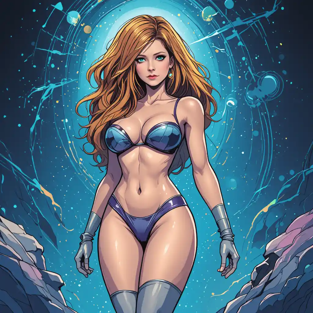 Curvy space heroine in futuristic bikini comic illustration