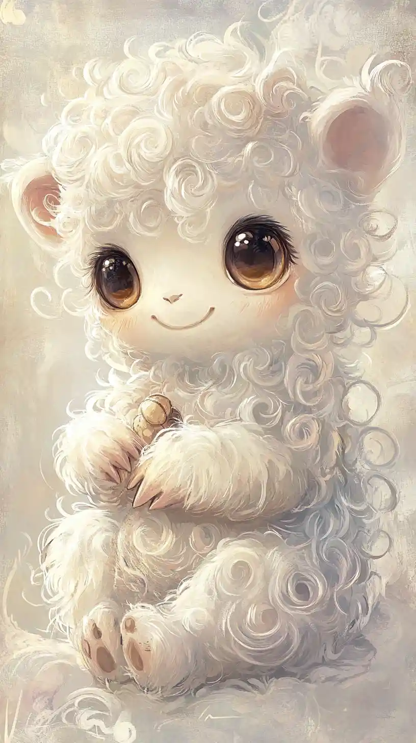 Cute fluffy baby animal illustration with soft glowing light