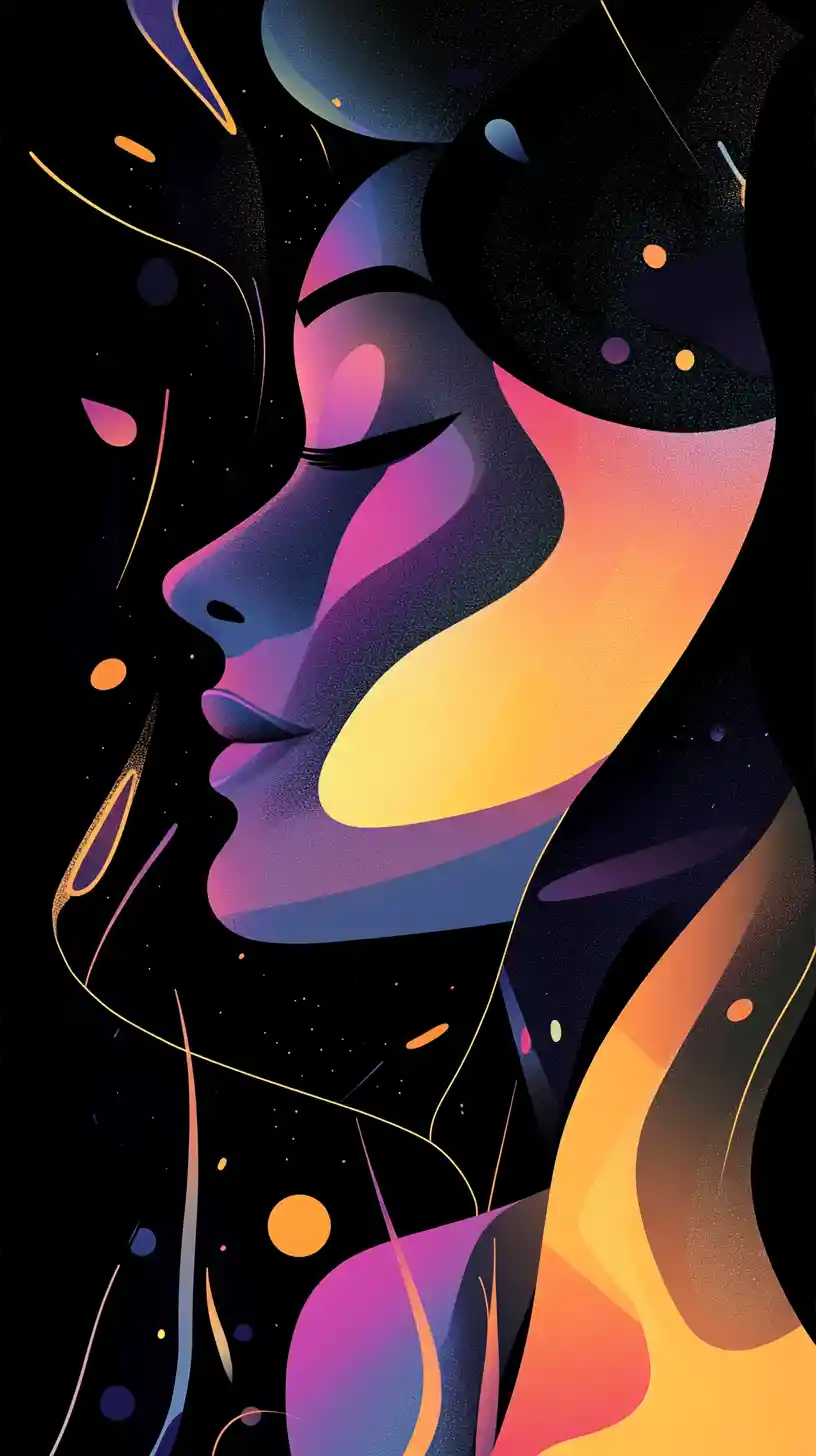 Colorful 1990s cartoon woman formed from math symbols