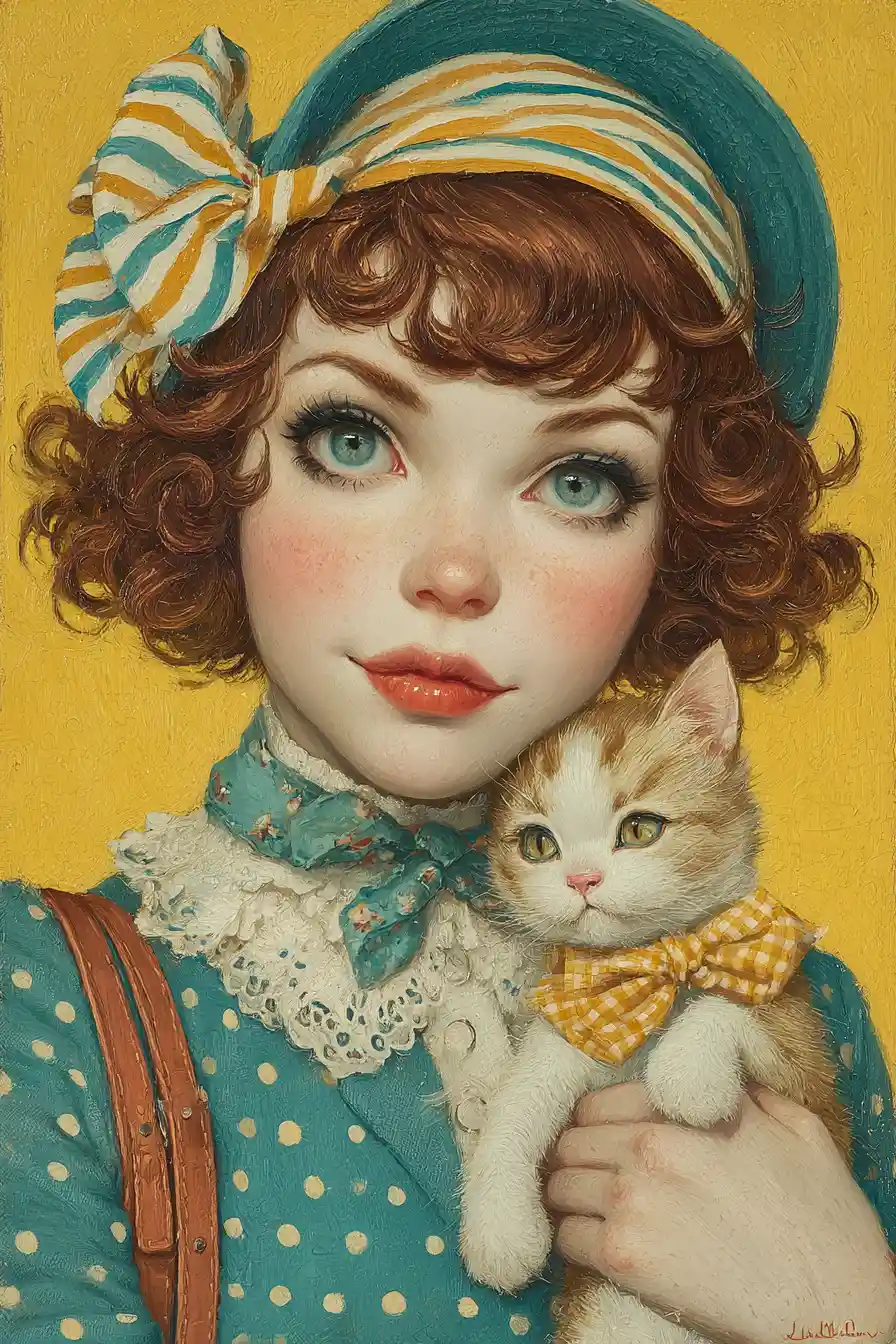 Smiling young woman holding a kitten close to her face