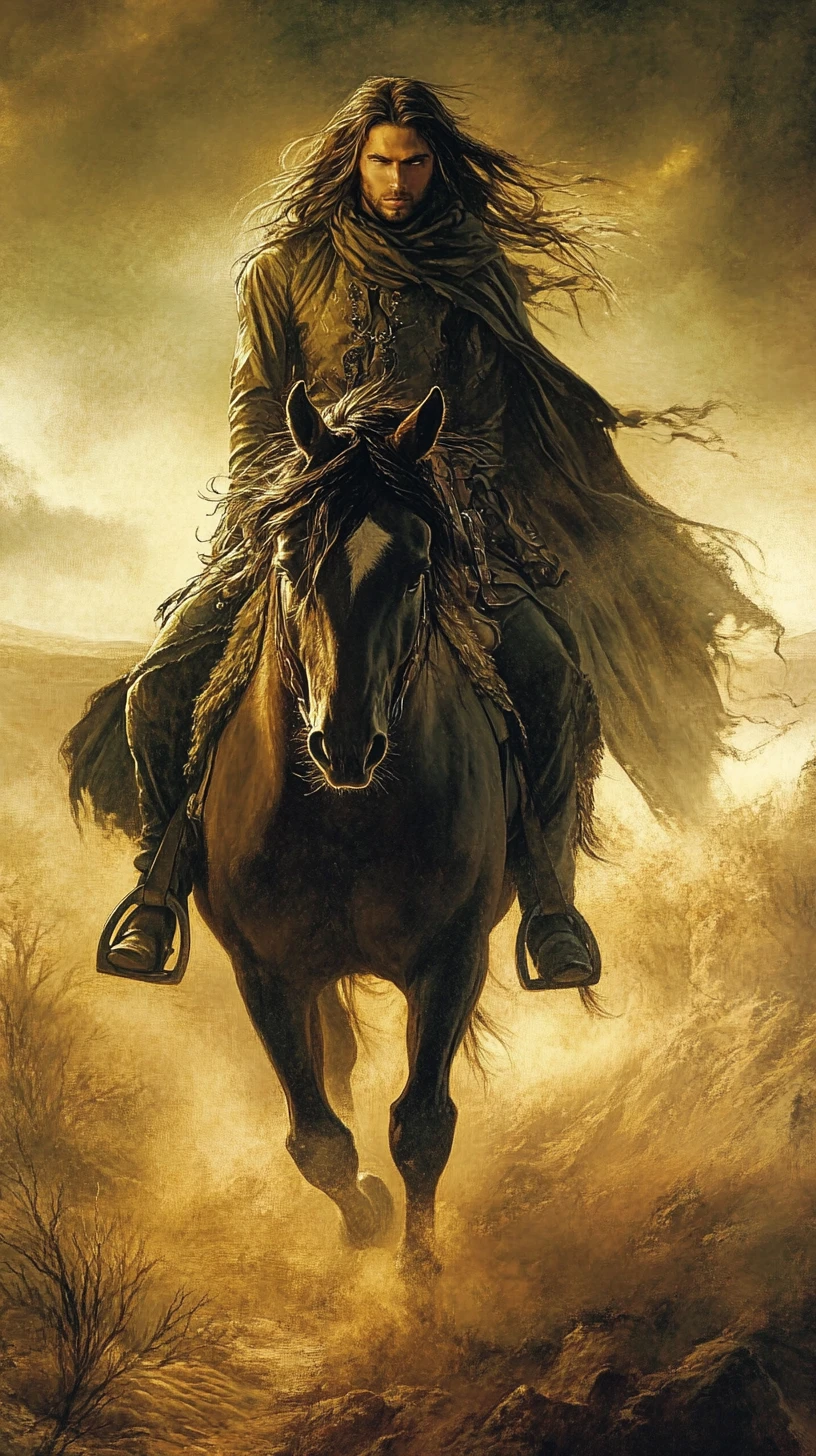 Arab warrior woman riding a horse in desert panorama