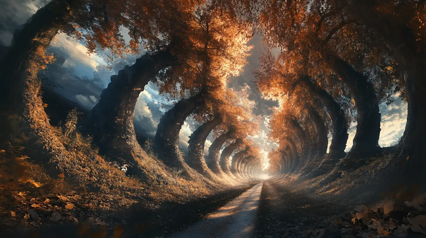Surreale optische Illusionsszene mit mehreren verflochtenen Bildern