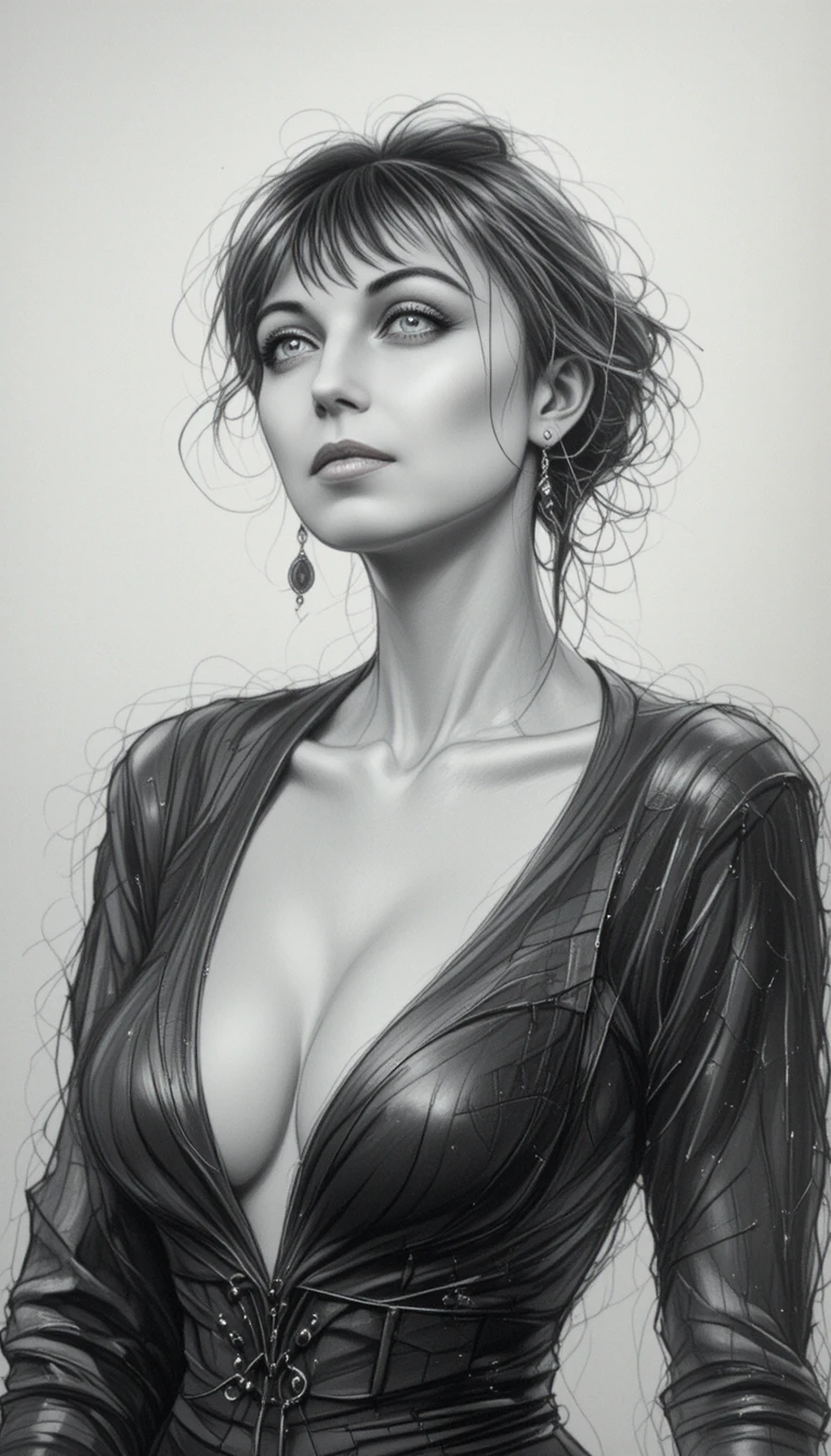 Pencil portrait of a beautiful woman in modern fantasy style