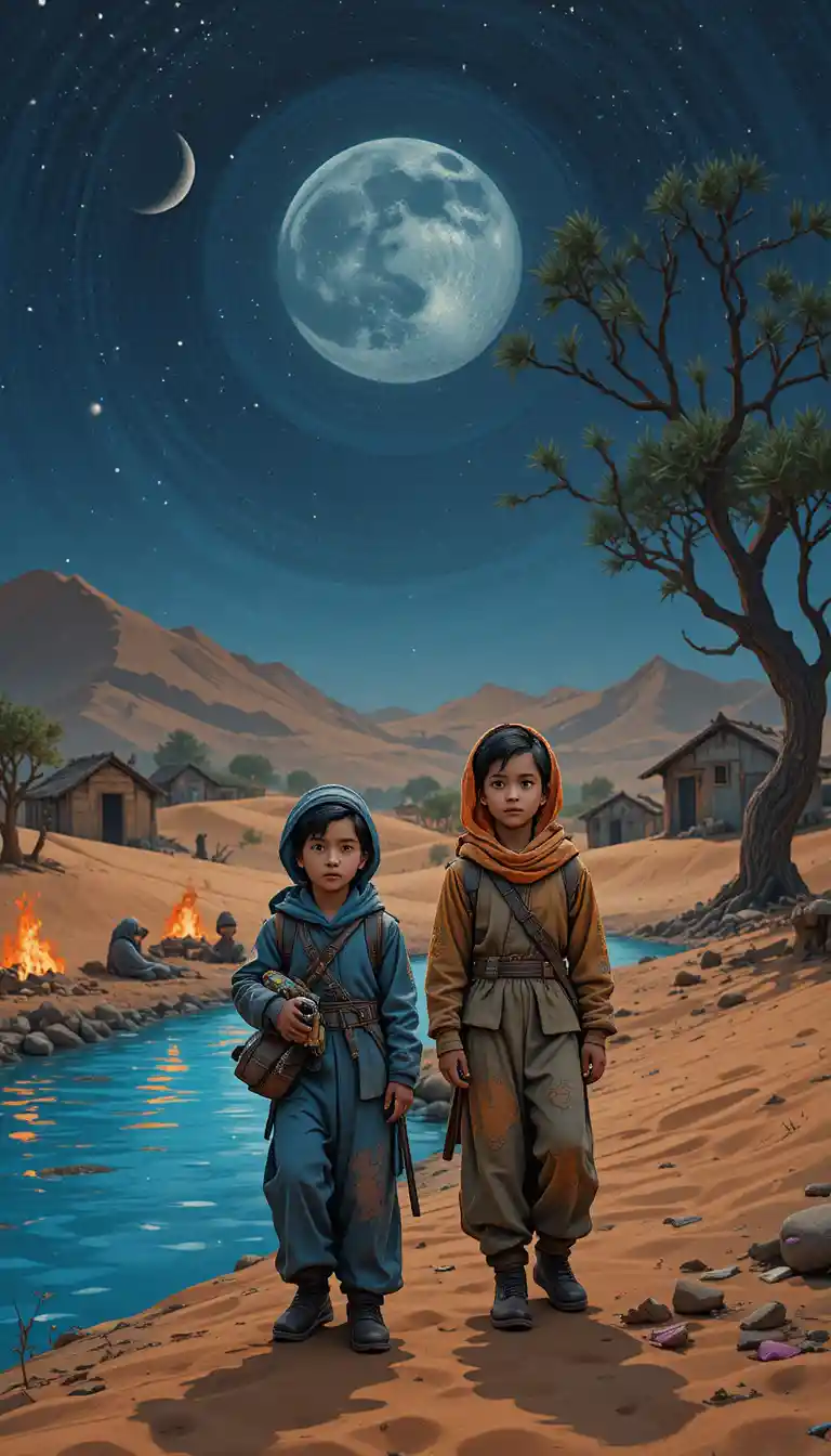 Two Rohingya children begin a dangerous night desert journey