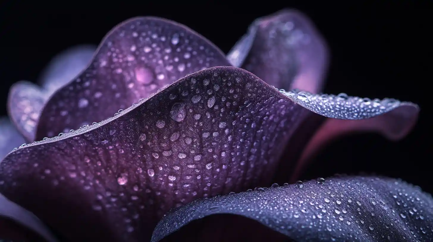 Extreme macro of dark magnolia petal in deep shadow