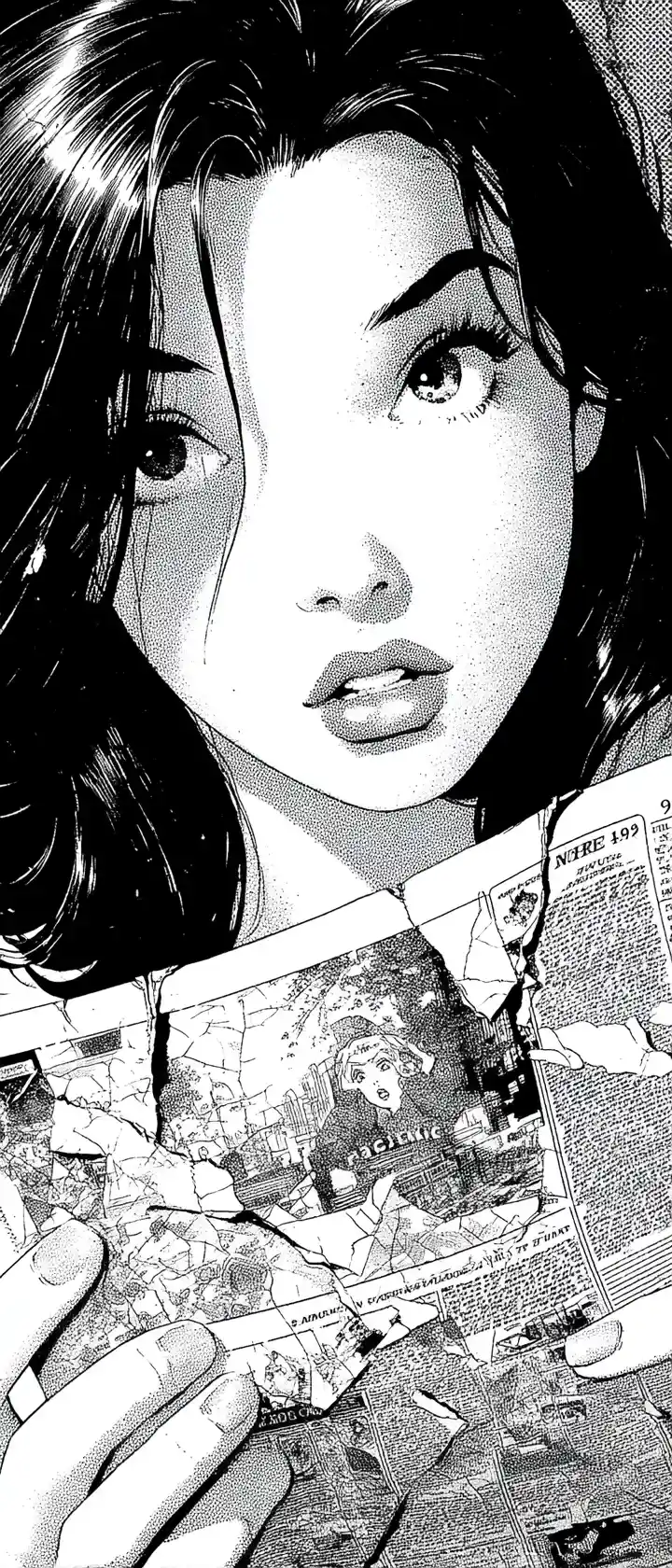 Anime oracle holding a crumbling comic panel of her past self