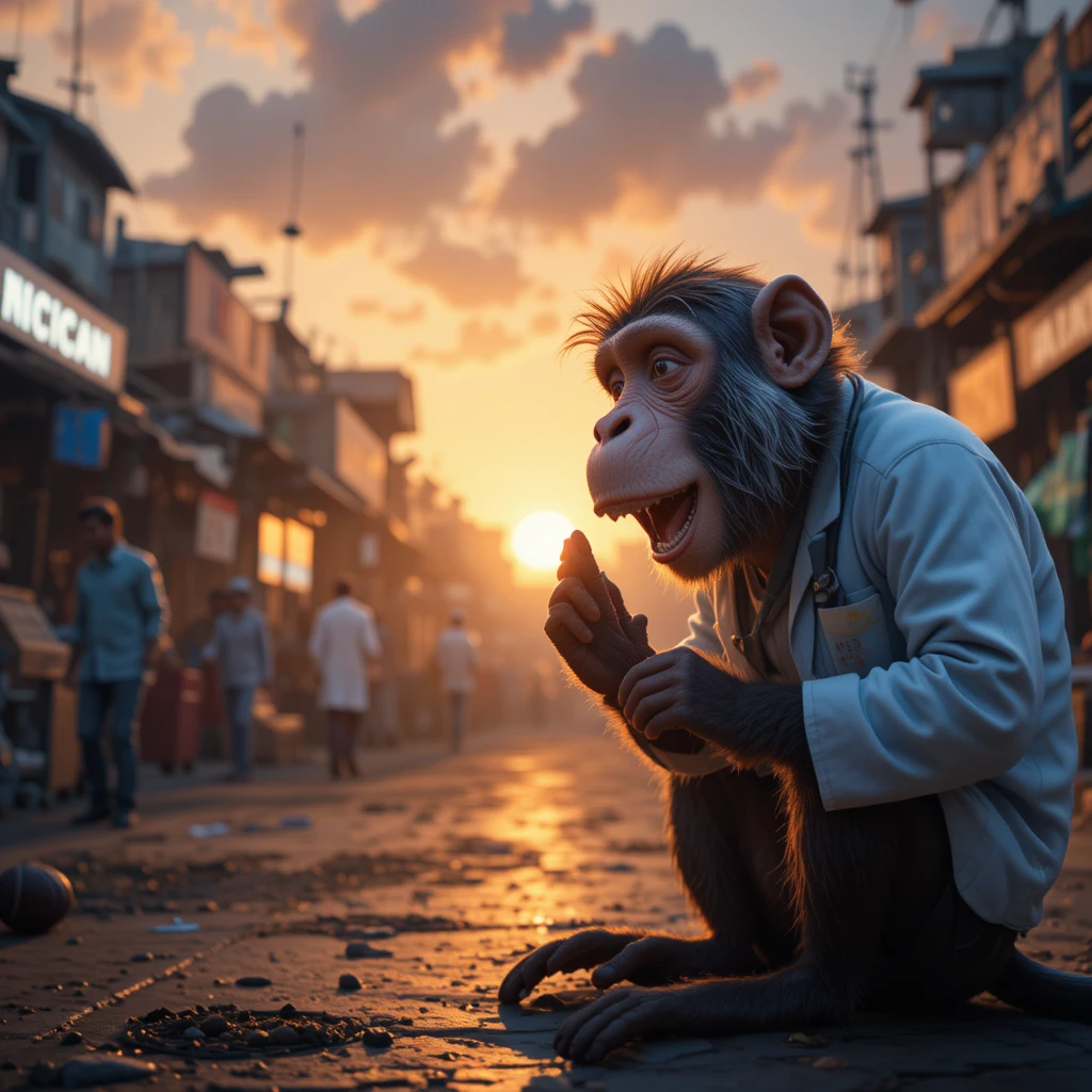 Rescate cinematográfico de un mono en un concurrido mercado callejero de la India