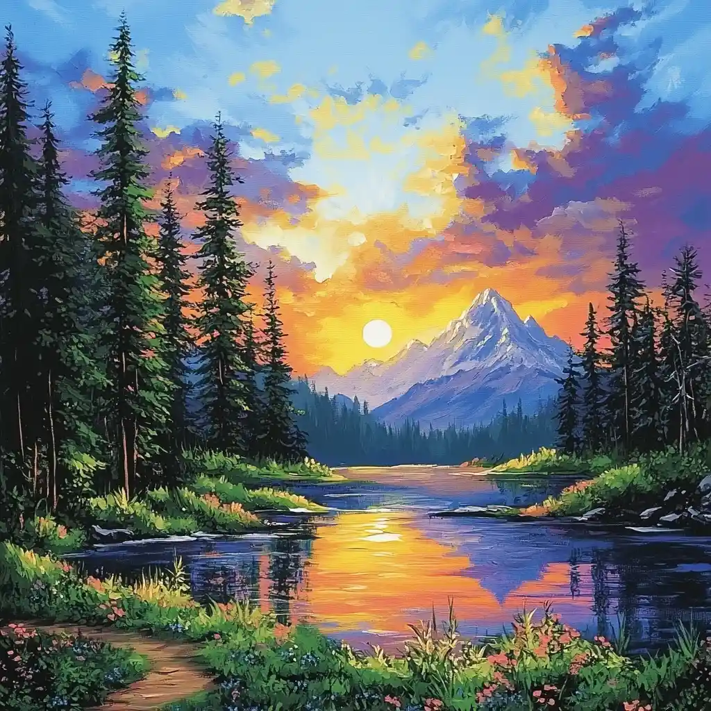 Peaceful Mountain Lake With Pines And Walking Trails