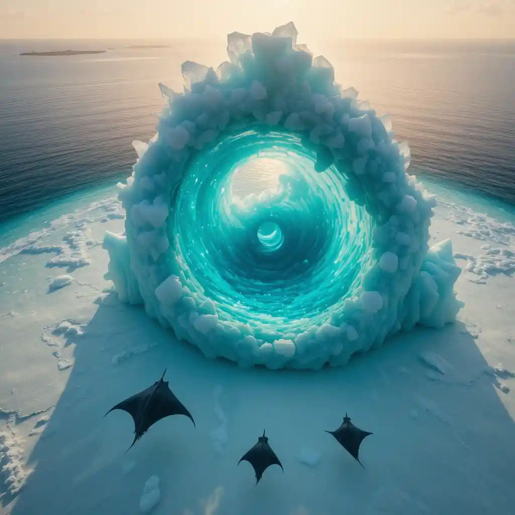 Aerial view of glowing iceberg in tropical caribbean sea