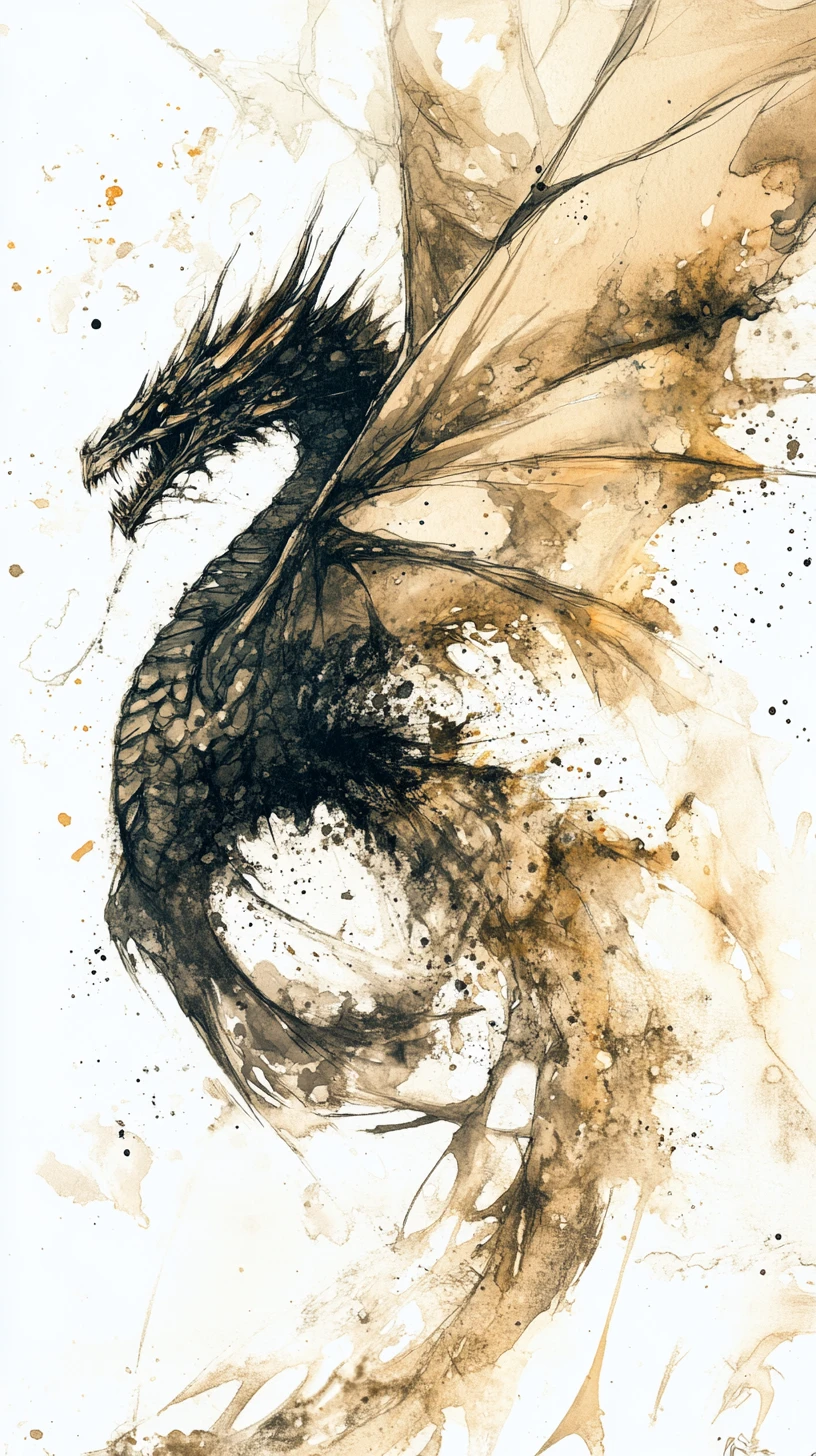 Watercolor dragon dissolving into abstract ink splashes