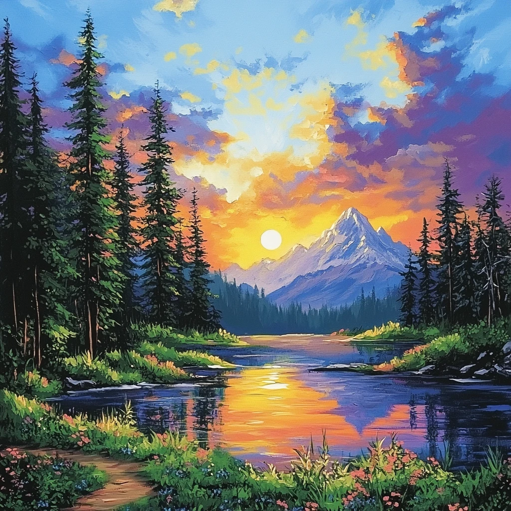 Peaceful Mountain Lake With Pines And Walking Trails