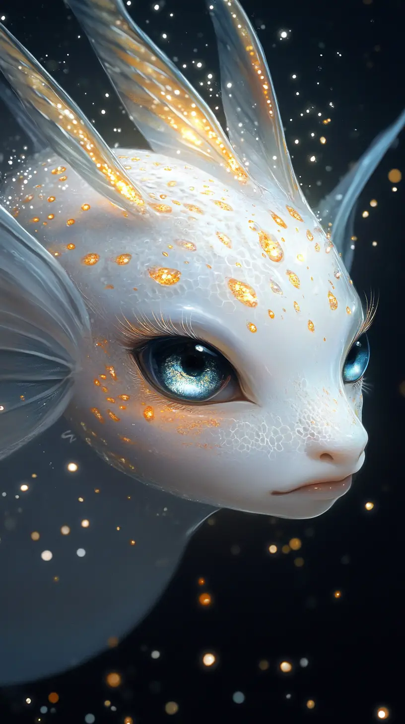 Etereo umanoide acquatico albino in acque notturne bioluminescenti
