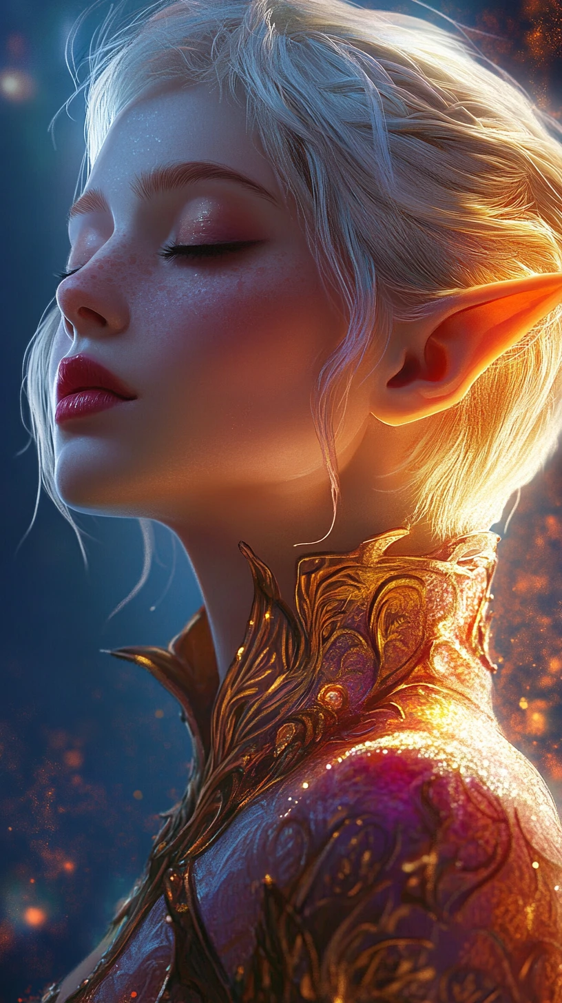 Serene elf woman in glowing fantasy portrait