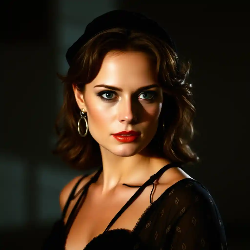 Sultry glamorous actress portrait in cinematic style