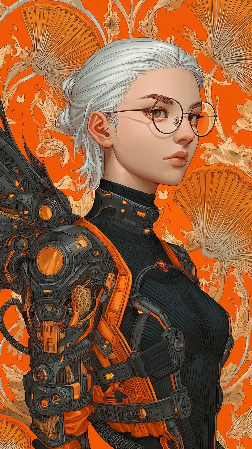 Cybernetic woman bust portrait in moody vibrant colors