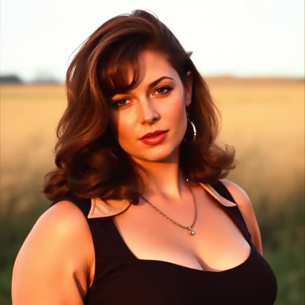Glamorous round faced woman with wide cheekbones portrait
